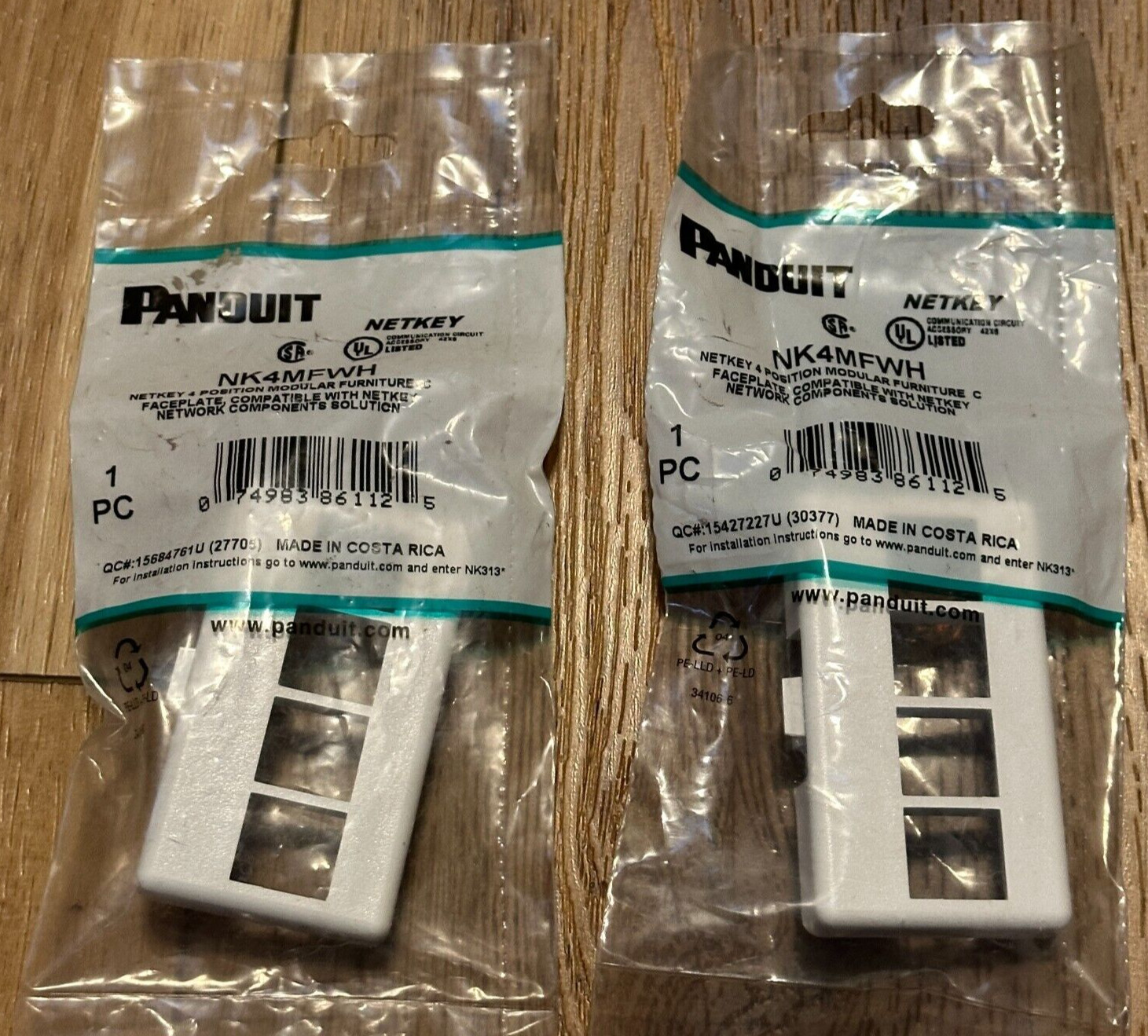 Lot of 2 PANDUIT NK4MFWH Netkey 4 Position Modular Furniture C Faceplate