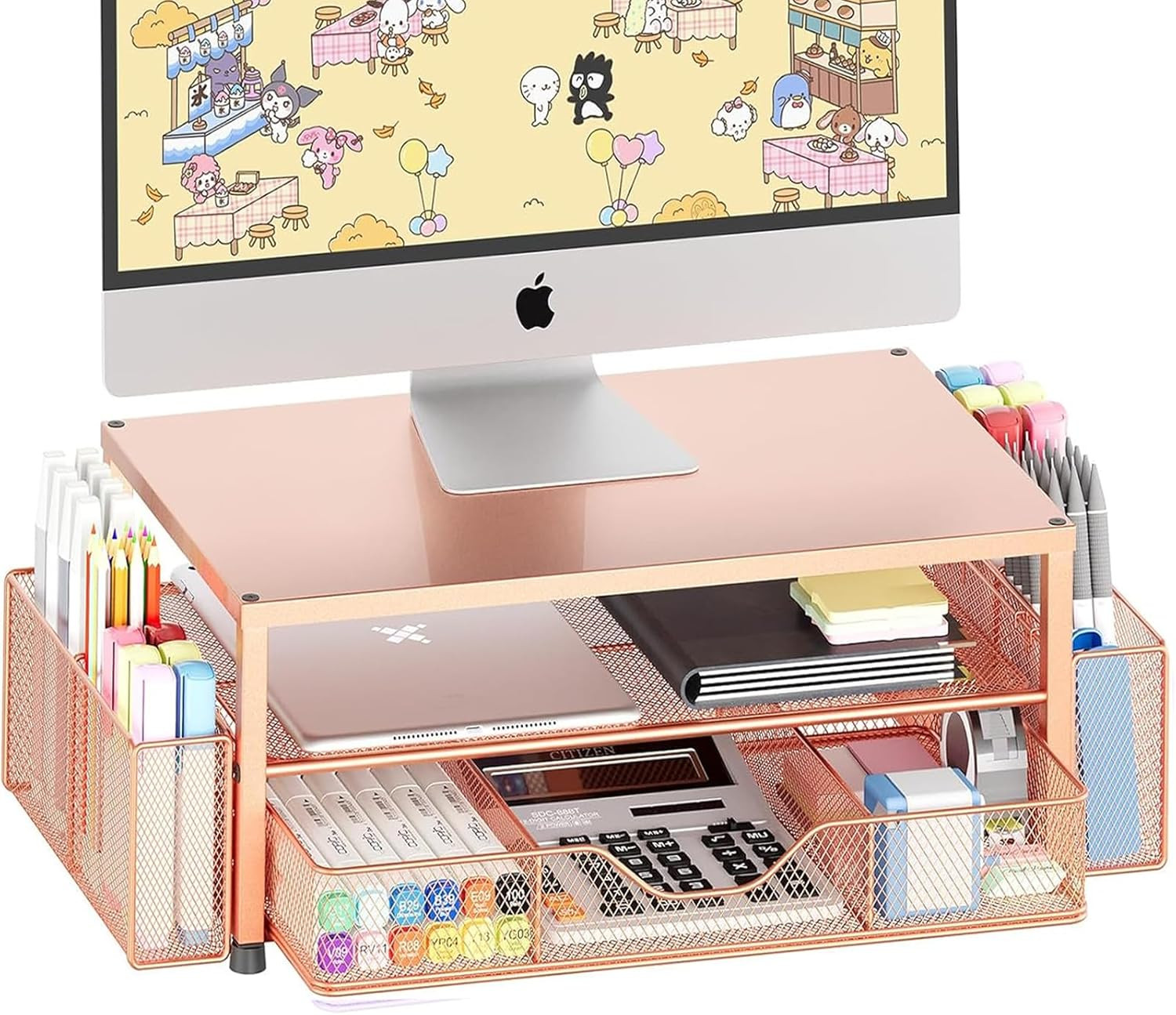 Desk Organizers and Accessories, 2-Tier Computer Monitor Stand with Drawer and 2