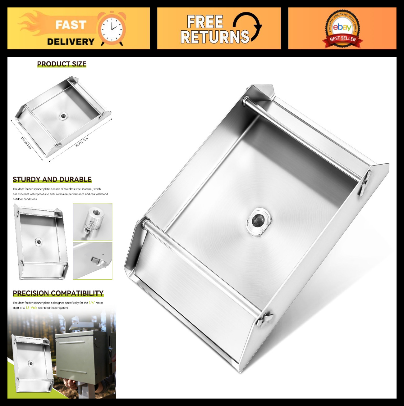 12V Deer Feeder Spinner Plate - Waterproof Gate Hub for 1/4" Motor Shaft, Game P