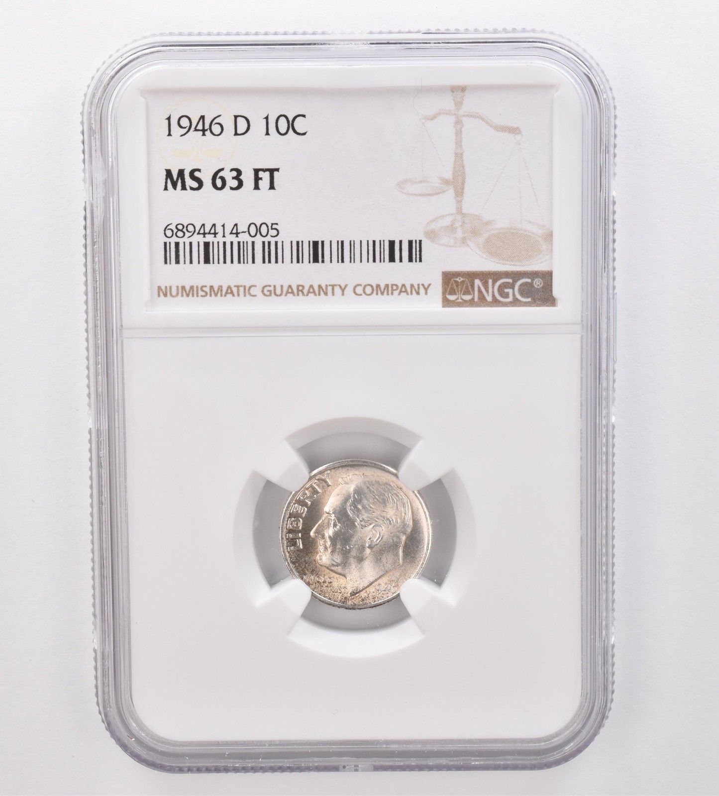 1946-D Roosevelt Dime MS63 FT NGC Beautiful Tone *9878