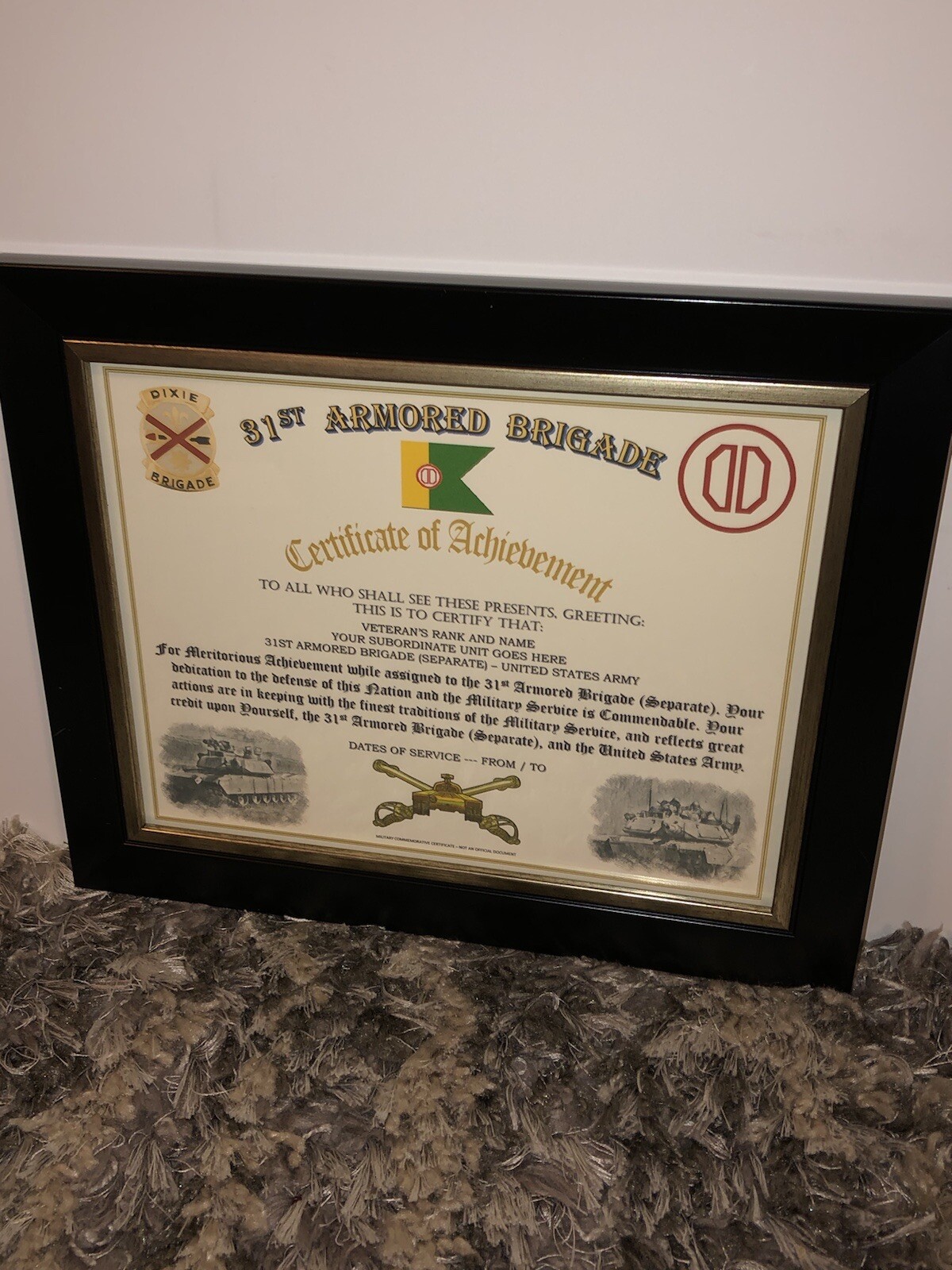 31ST ARMORED BRIGADE - ACHIEVEMENT (COMMEMORATIVE CERTIFICATE)