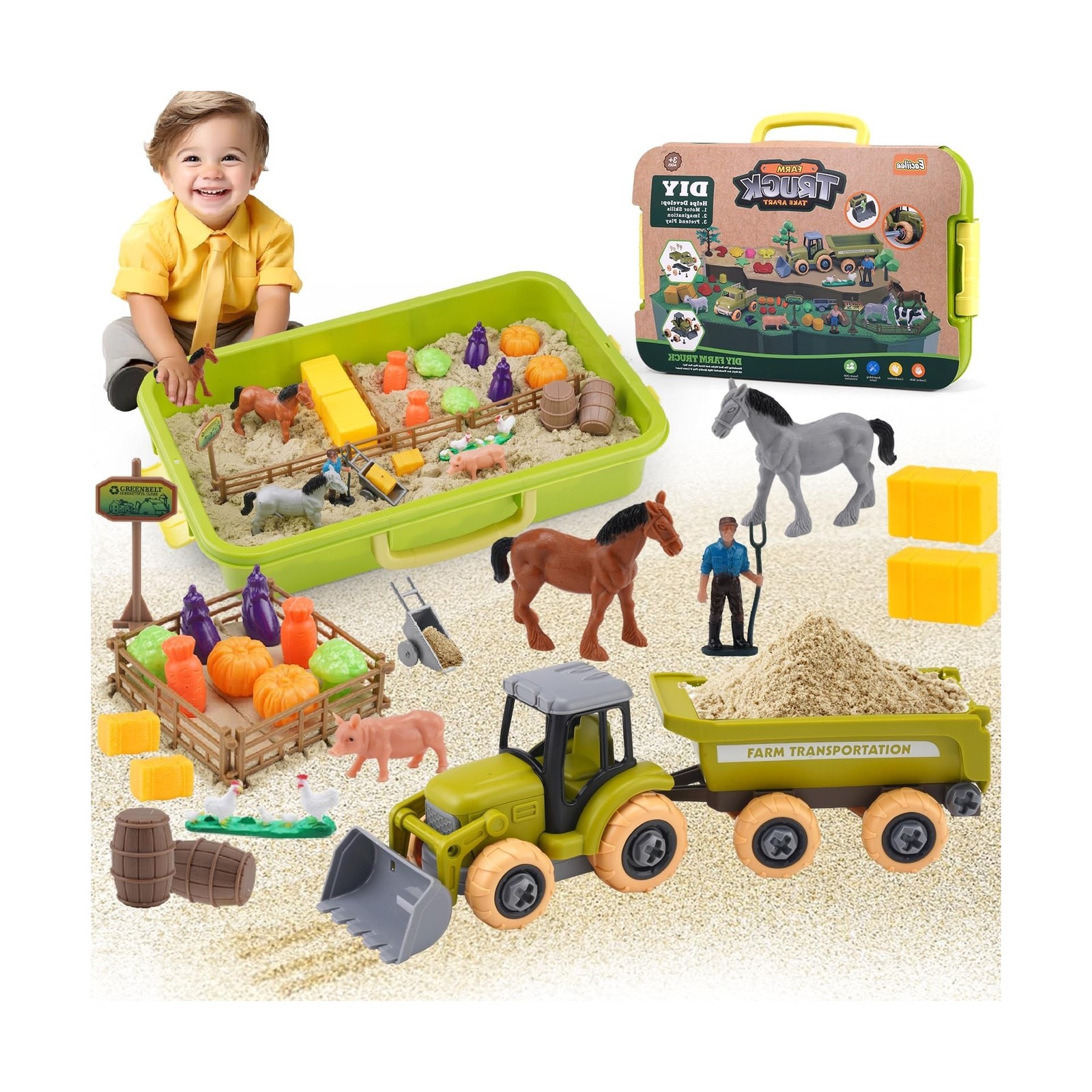Play Sand Farm Toys, Farm Sensory Bins with 2.2lb Magic Sand, Anima... Fast Ship