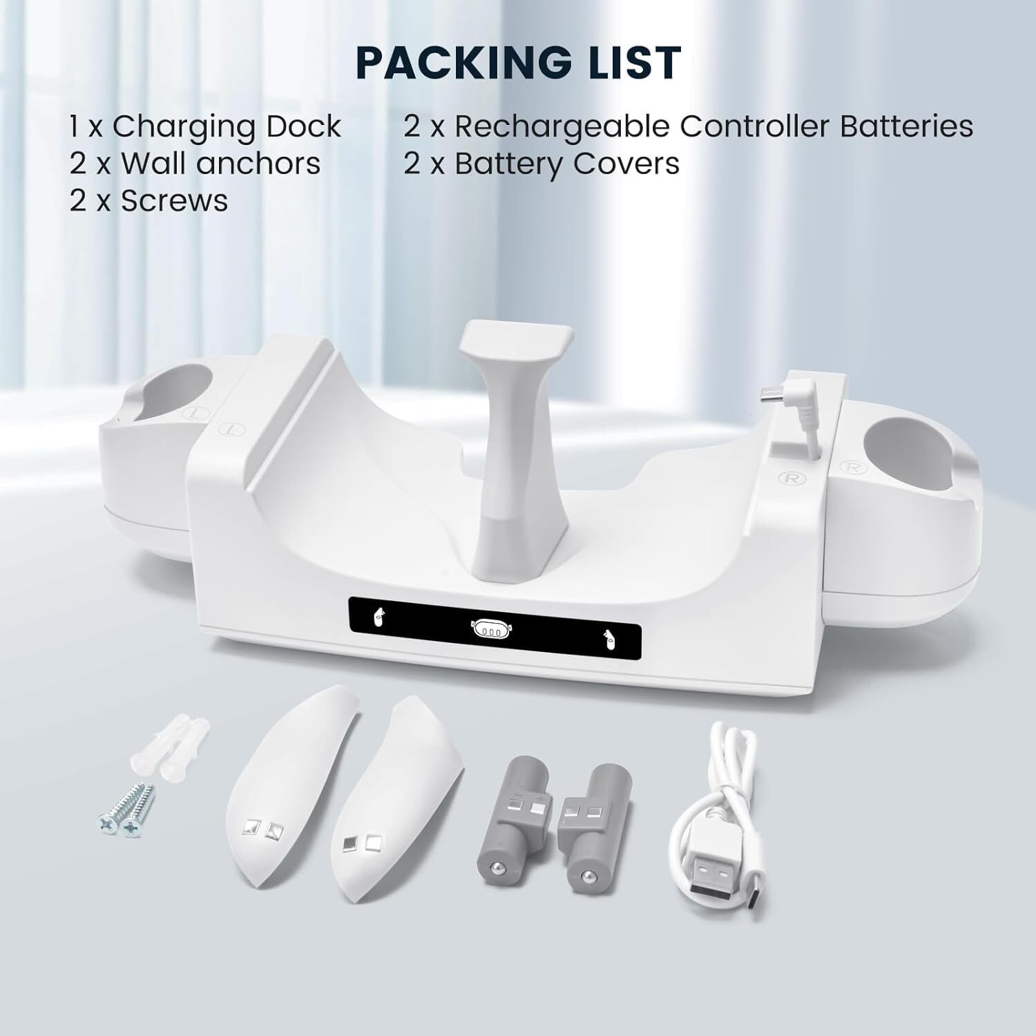 Charging Dock for Quest 3 Controller and Headset with 2 Rechargeable Batteries