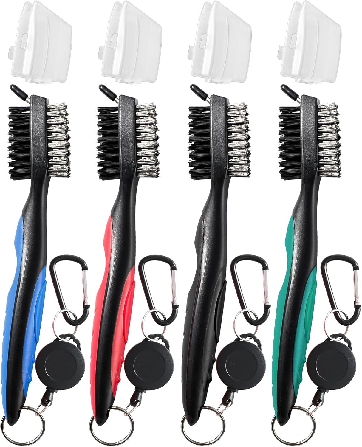 Golf Club Brush and Club Groove Cleaner with Retractable Zip-line and Aluminum C