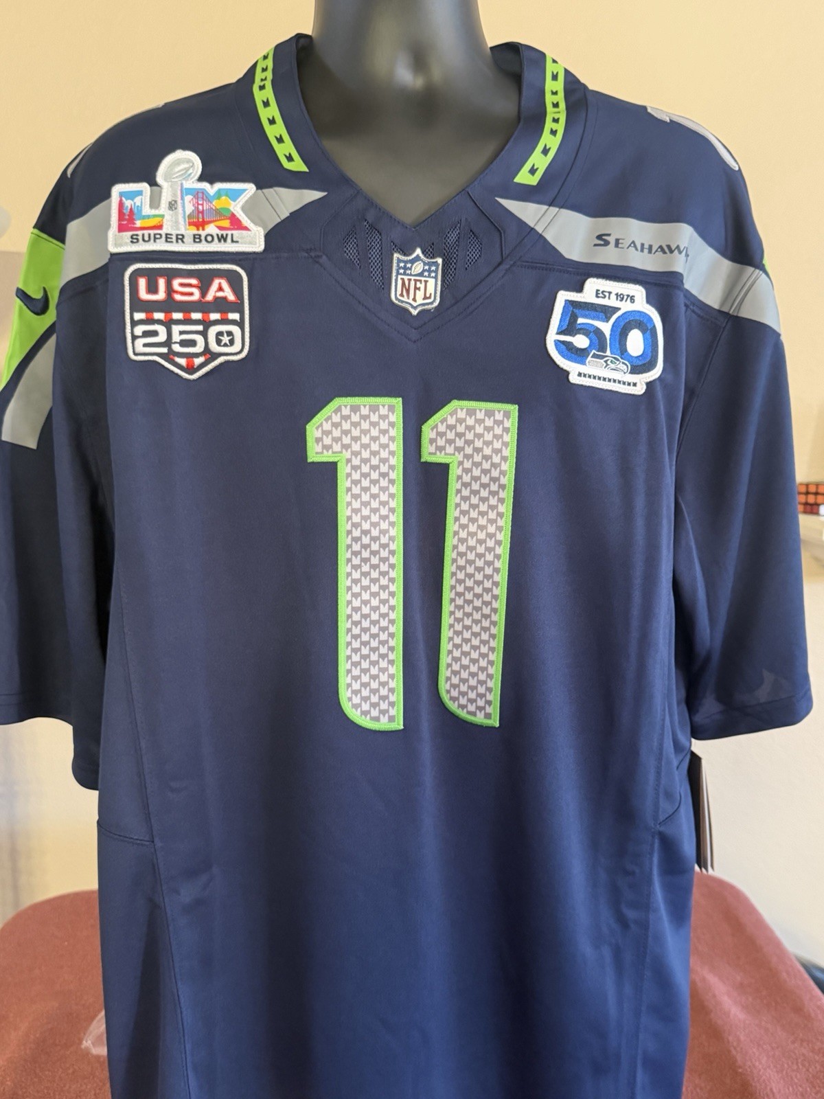 Seattle Seahawks Jaxon Smith-Njigba Jersey Super Bowl Blue Jersey Size Large
