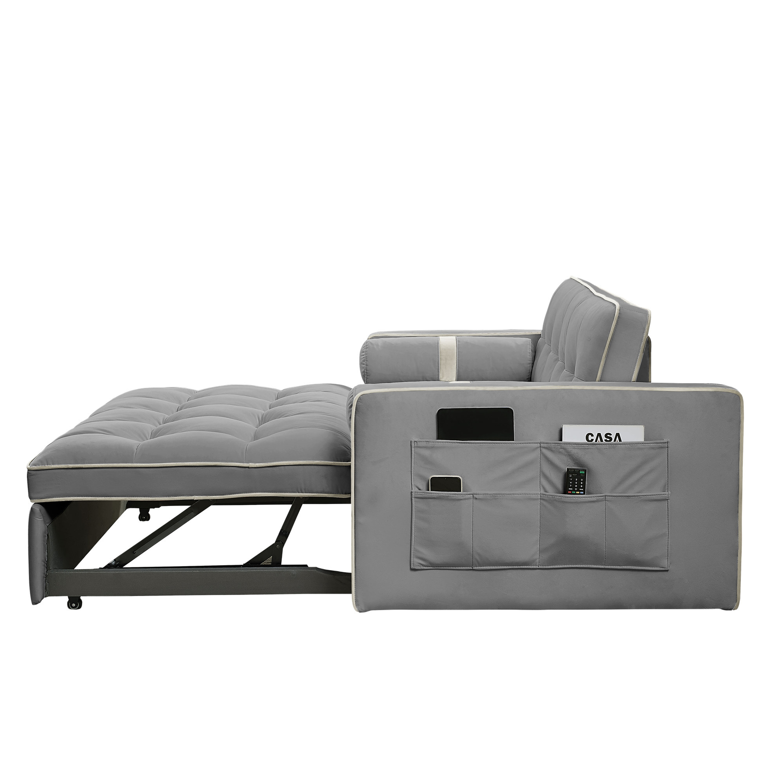 55.5" Pull Out Sleep Sofa Bed 2 Seater Loveseats Sofa Couch w/ Side Pockets