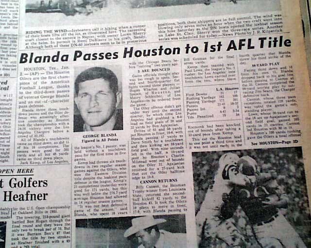 HOUSTON OILERS Win American Football League AFL Championship Game 1961 Newspaper