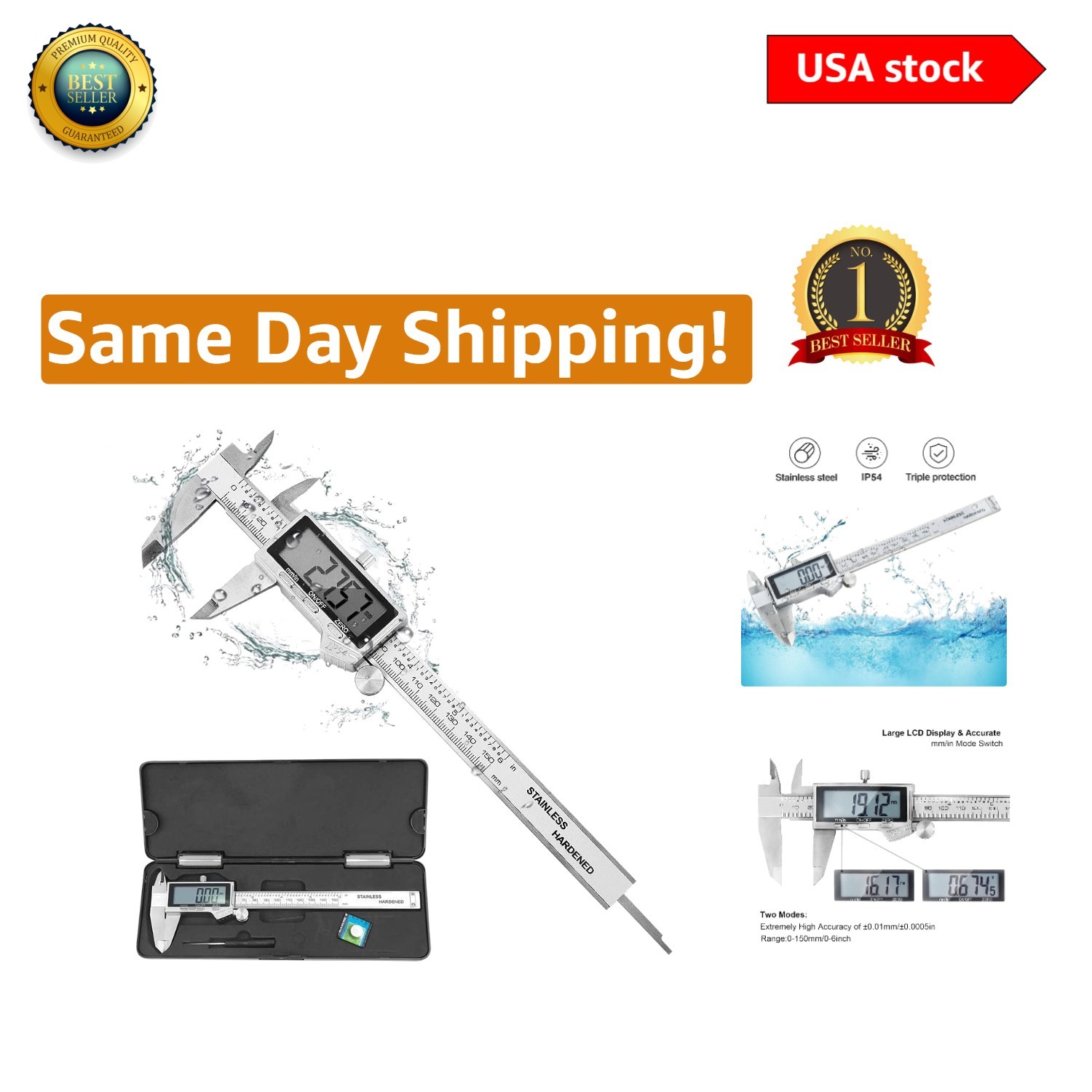 Stainless Steel Digital Caliper 6 Inch - High Accuracy with Instant Conversion