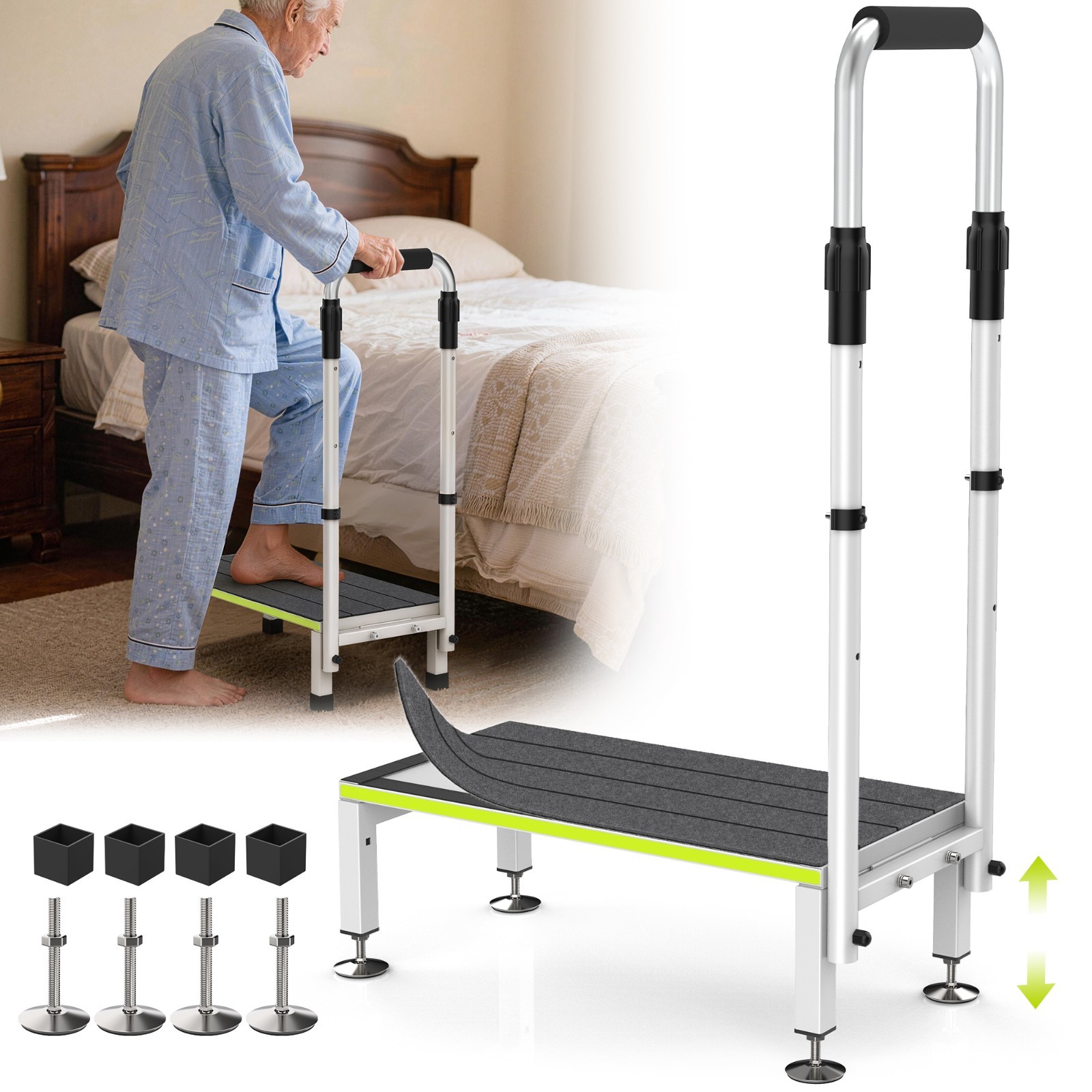 Step Stool with Handle for Elderly,Wide Platform and Anti-Slip Mats