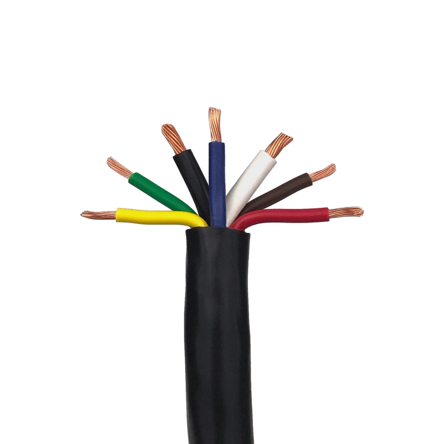 7 Conductor Trailer Cable, 10-12-14 AWG GPT, Color Coded PVC with Jacket, 1'