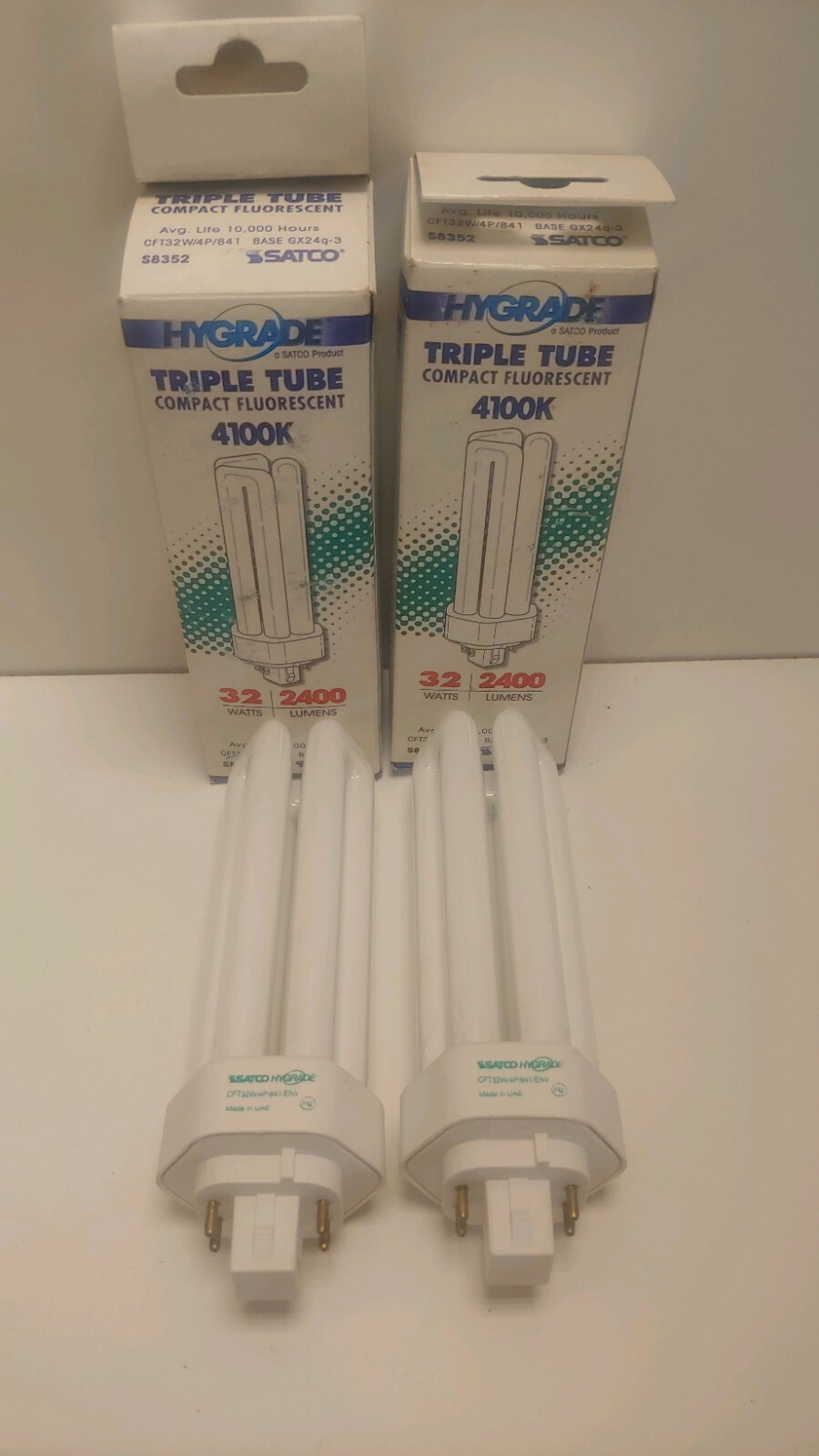 QTY 2 NEW OLD STOCK! SATCO TRPL TUBE 32W FLUORESCENT BULBS CFT32W/4P/841 S8352