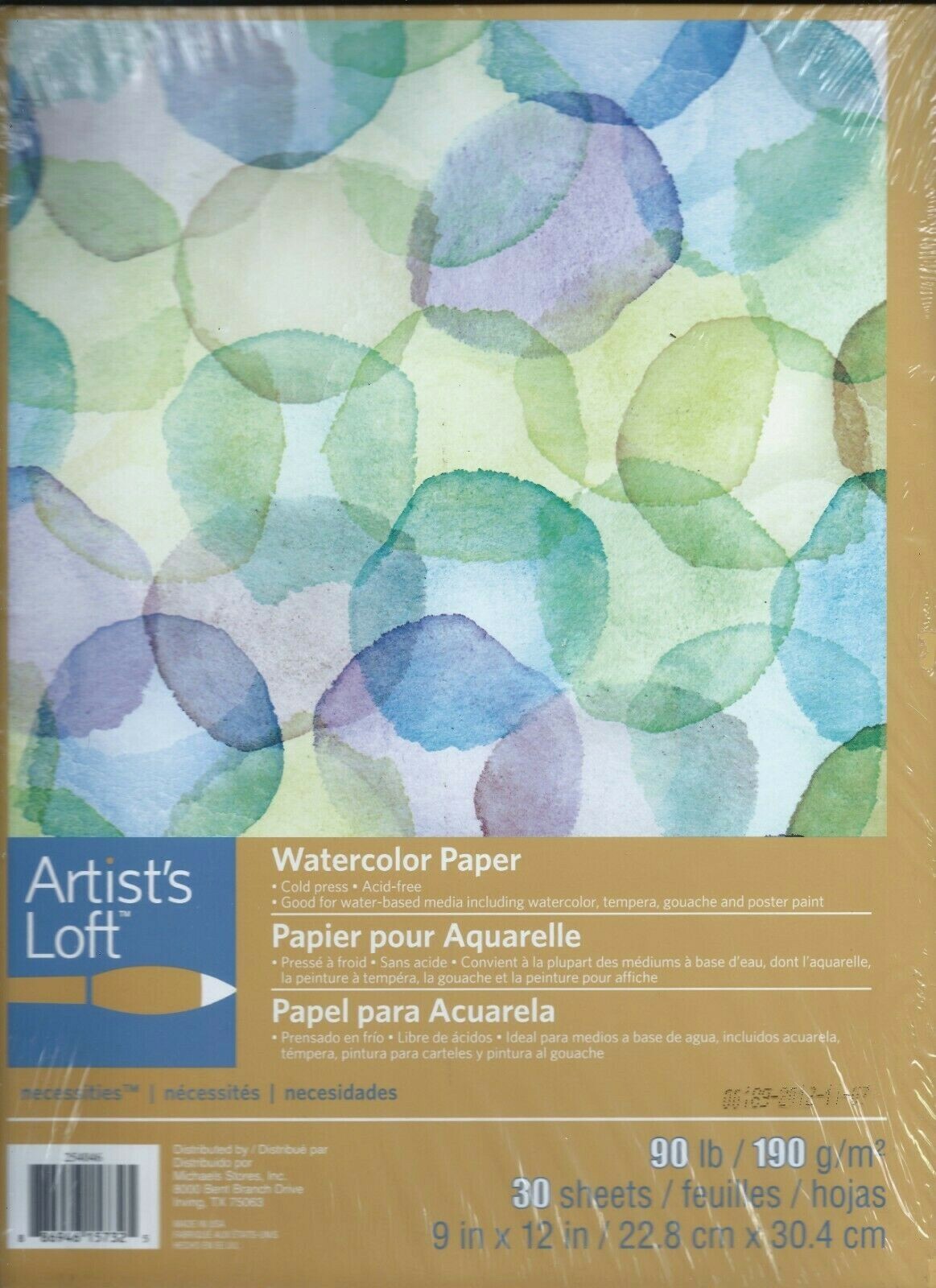 New/Sealed "Artists Loft Watercolor Paper Pad" (30 Sheets, 9" x 12", 90 lb.)