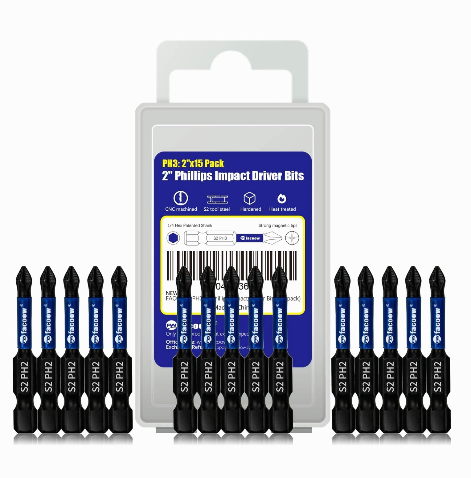 15-Pack Phillips Bits #2 Impact, Anti-Slip 2-Inch Magnetic Phillips Head Drill &