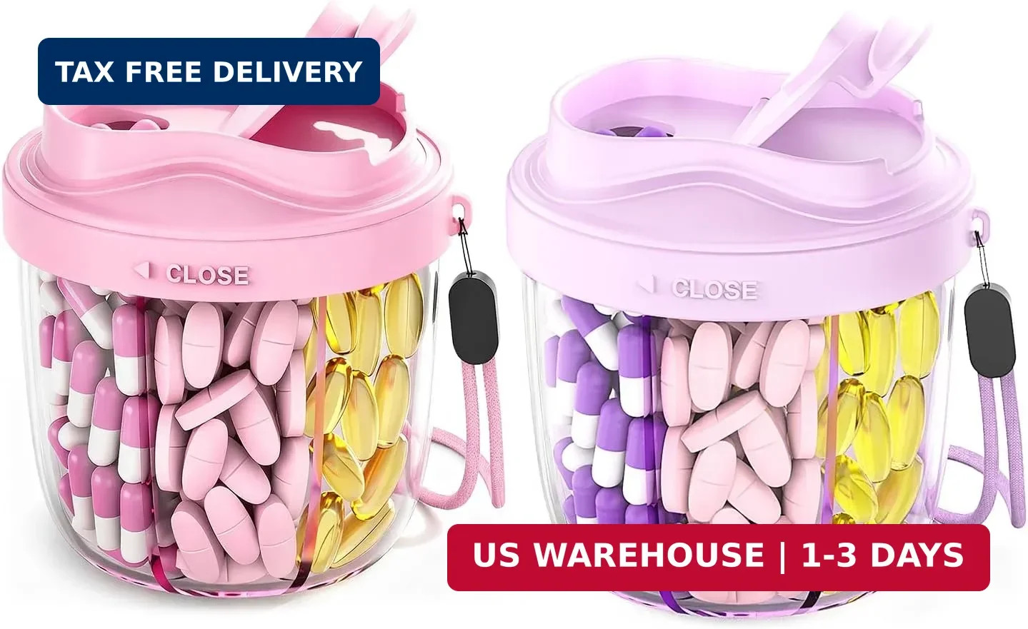 Cute Pill Organizer,Pill Dispenser with 7 Large Compartments,Portable Pill Bottl