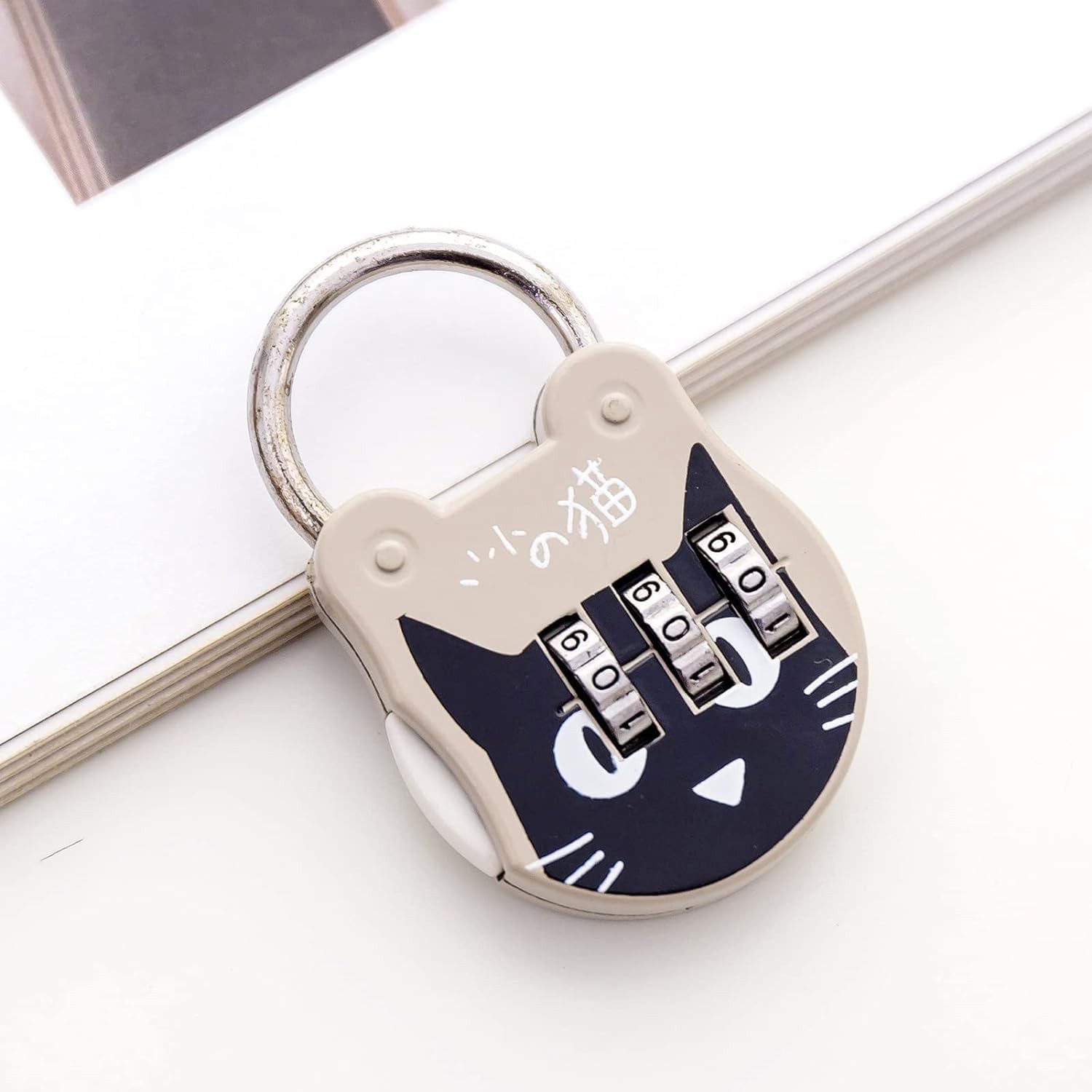 Grey Cute Cat Combination Lock Travel Locks for Luggage Backpack Silver