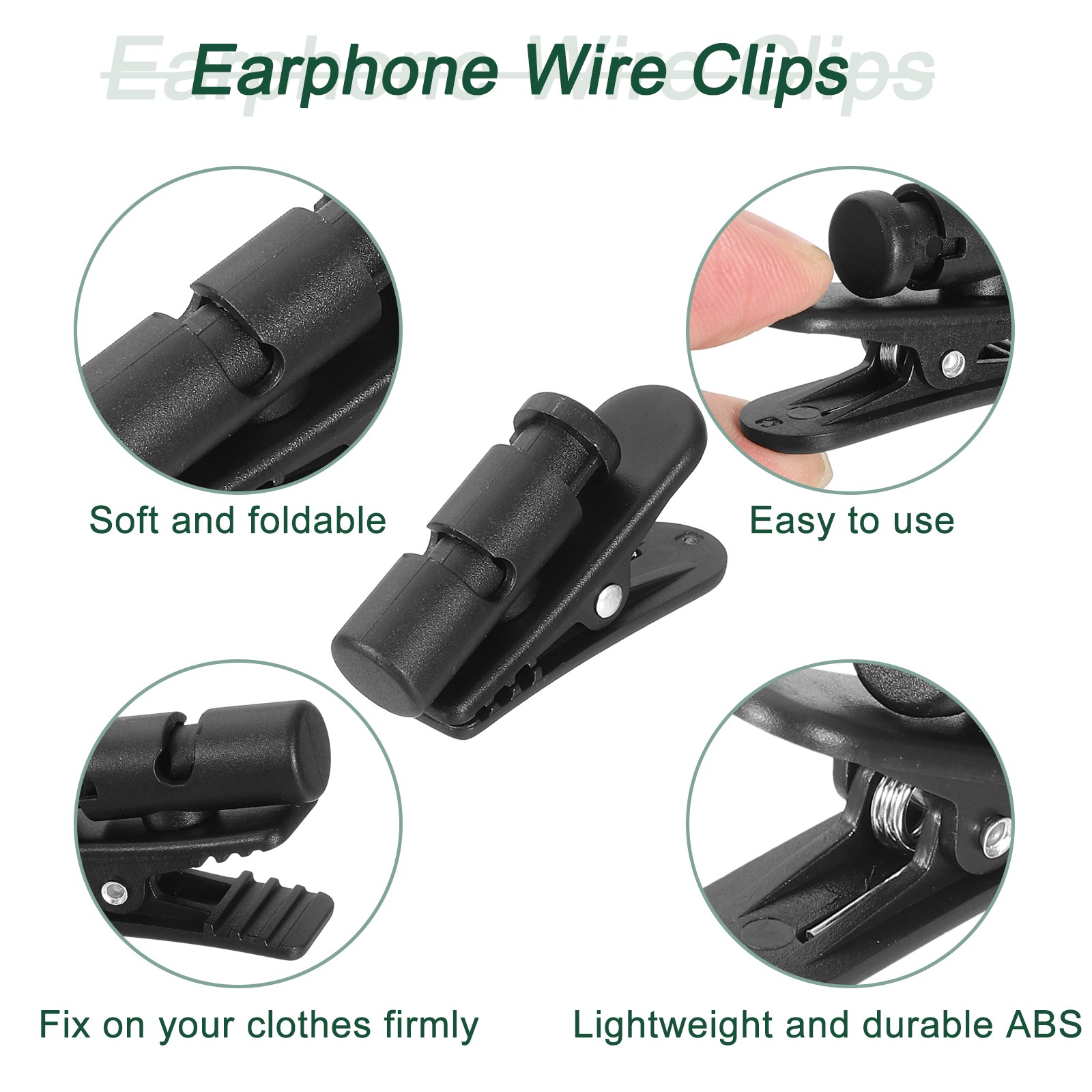 2pcs Headphone Wire Clips 1.54" Length Small Headset Cable Clamp, Black
