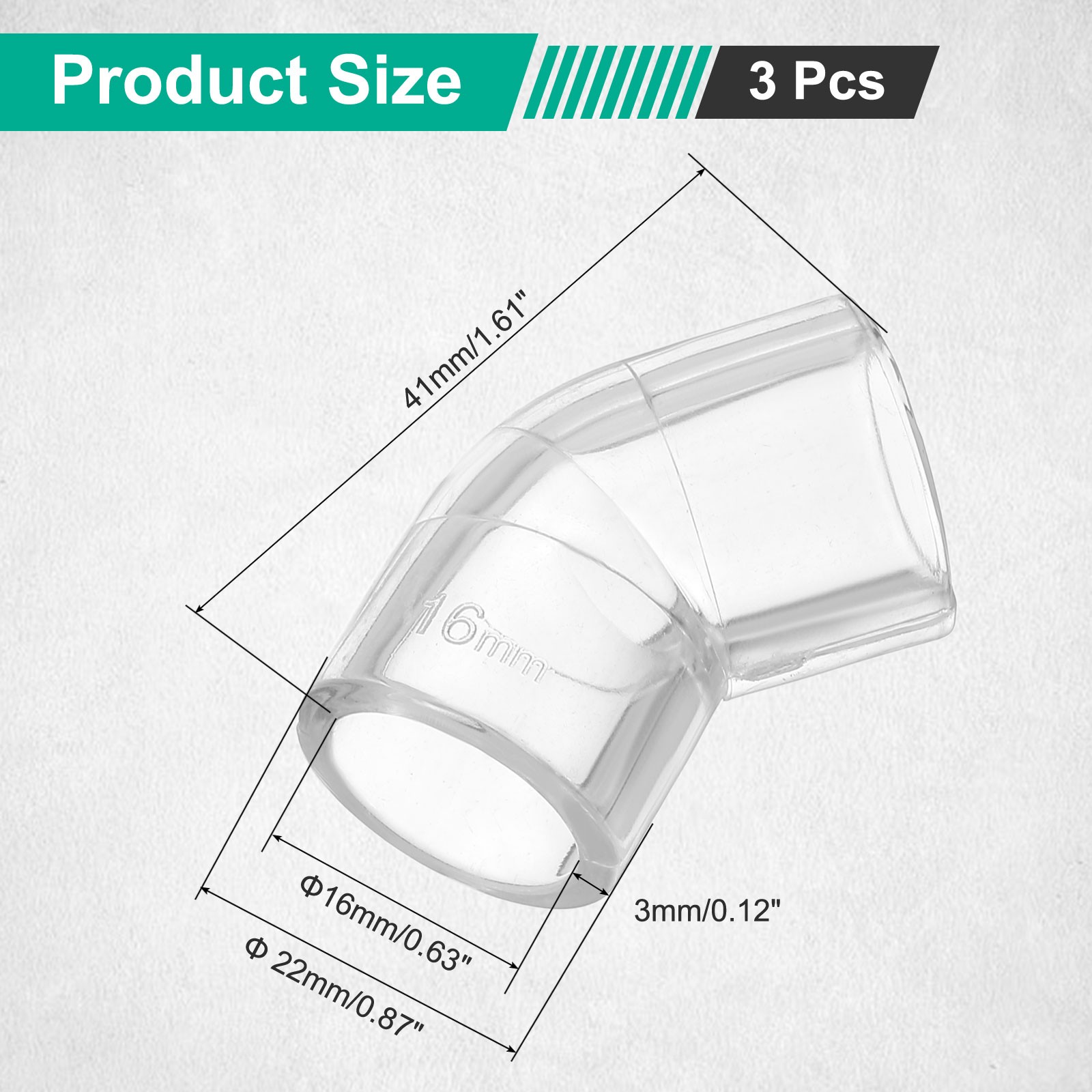 3Pcs Clear Elbow Fitting, 16mm/0.63" 45 Degree Acrylic Pipe Fitting Adapter