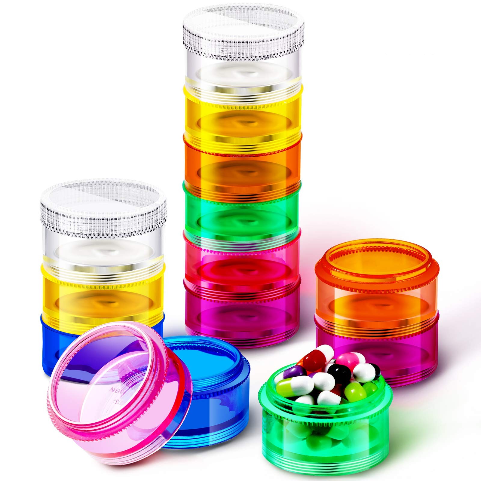 2 Set 7 Days Stackable Organizers 7 Compartments Round Boxes Tower Weekly Ind...