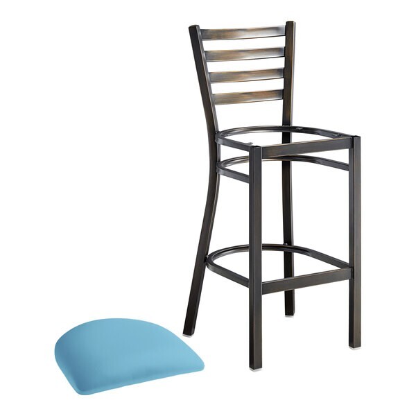 10 PACK Distressed Copper Ladder Back Metal Restaurant Barstool With Blue Vinyl