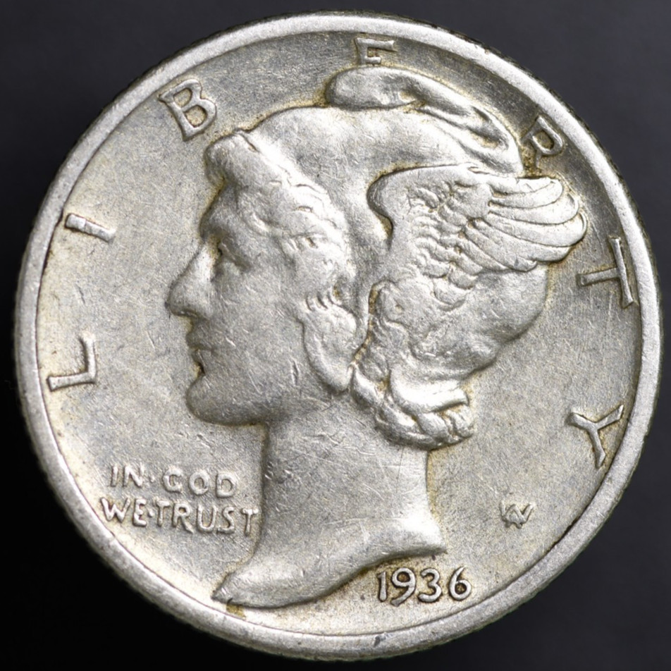 1936-P 10C Mercury Dime AU MINT DETAILS 90% SILVER (#8392)