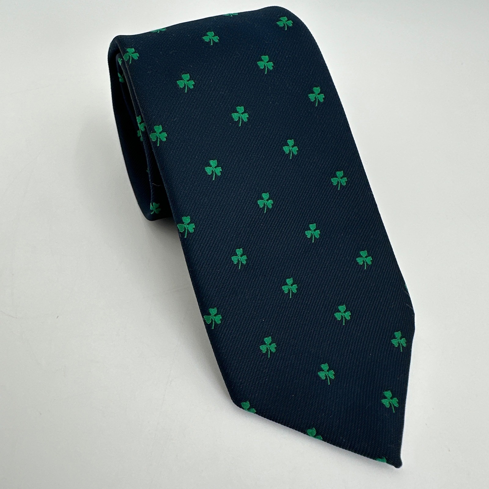 Garfinckel's Necktie Mens OS Navy Blue Green Shamrock Clover Silk Blend USA Made