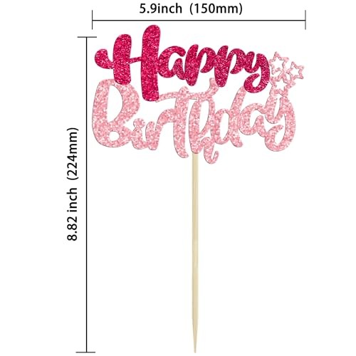 Ephlyn 24Pcs Happy Birthday Cupcake Toppers Double Layer Rose Red Pink Style 1