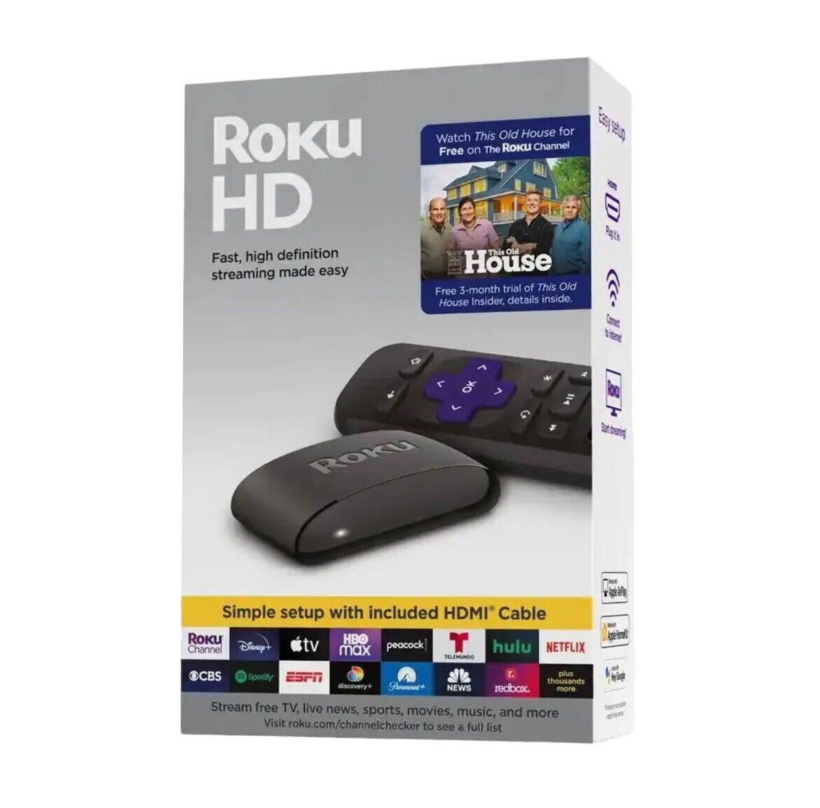Roku HD Smart Media Streaming Device With Remote (3932RD) - New