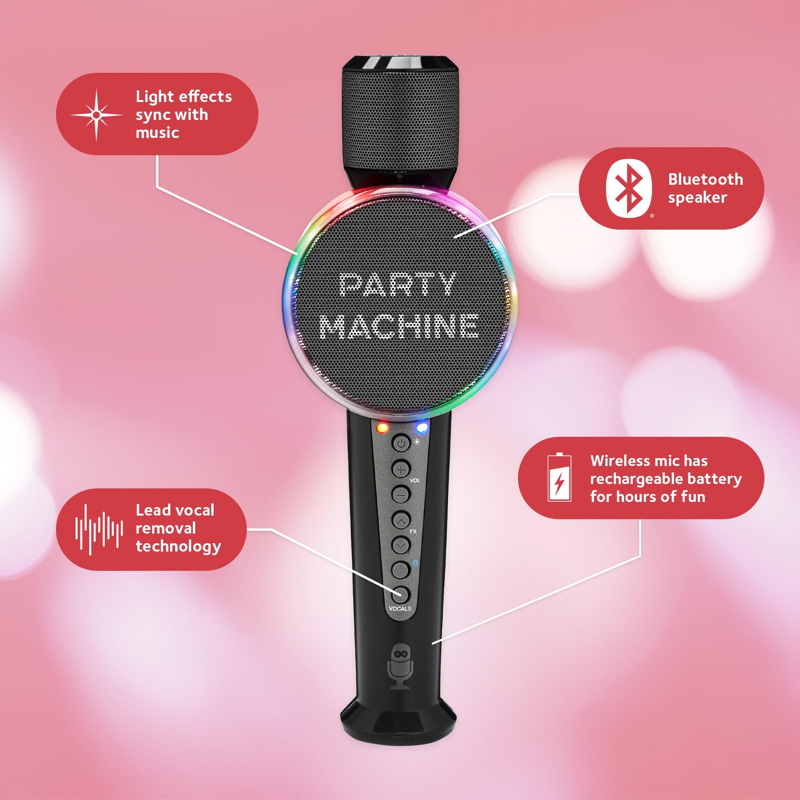 Wireless Karaoke Microphone Handheld Bluetooth Speaker Voice Changer Black
