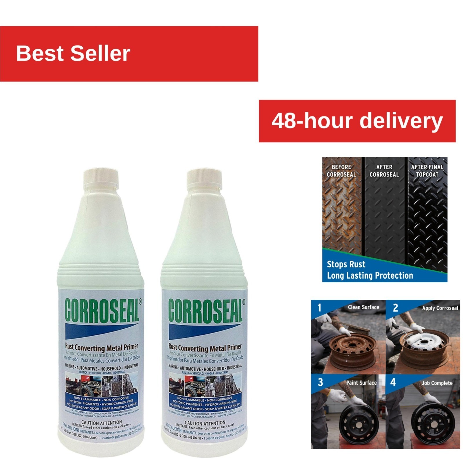 Corroseal Water-Based Rust Converter & Metal Primer 2-Pack 1 Quart