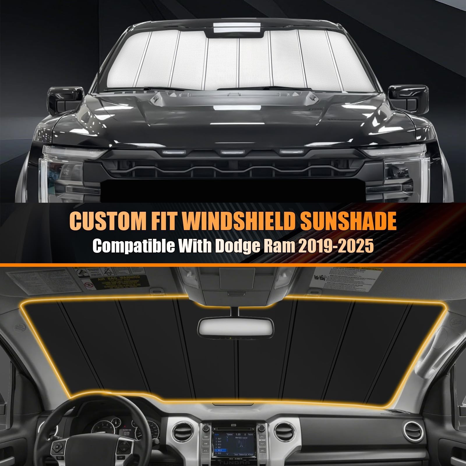 Windshield Sun Shade Compatible with Dodge Ram 2019-2026, Foldable Truck Suns...