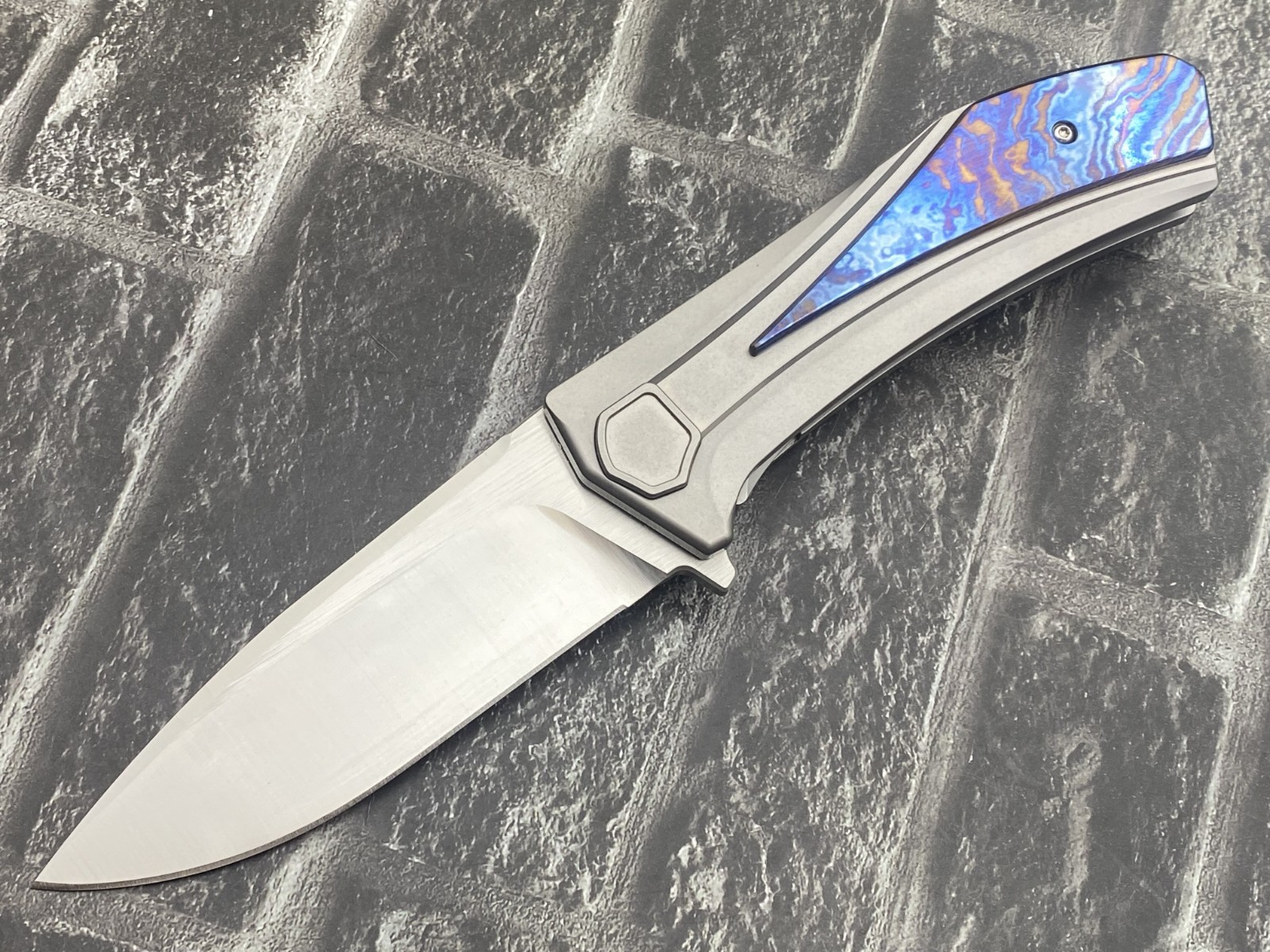 Folding Knife 10Cr15Mov-TiDamascus Titanium/TiDamascus Handle Pocket Knife