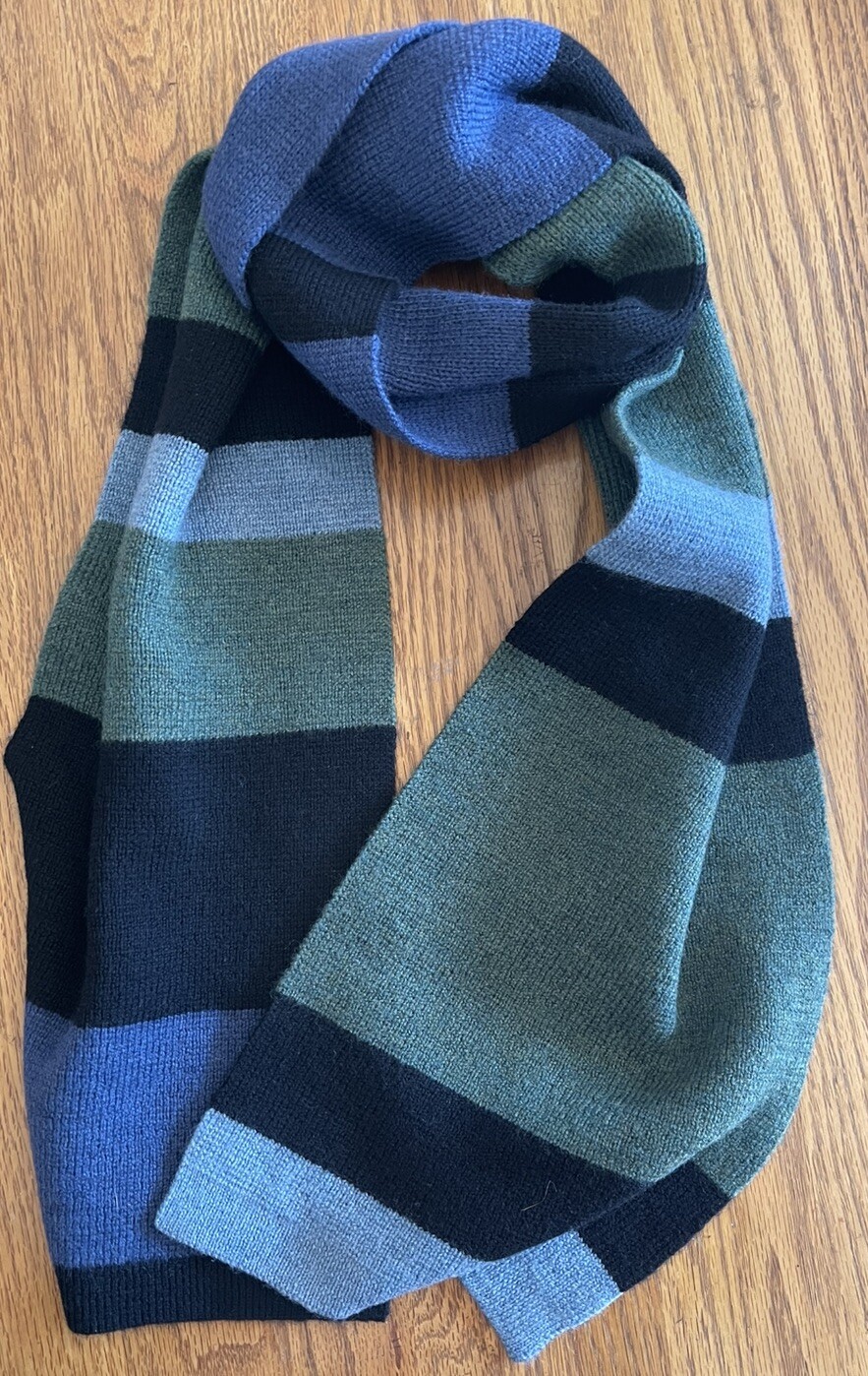 Land End Men’s Scarf Blue Green Striped 9x67 EUC