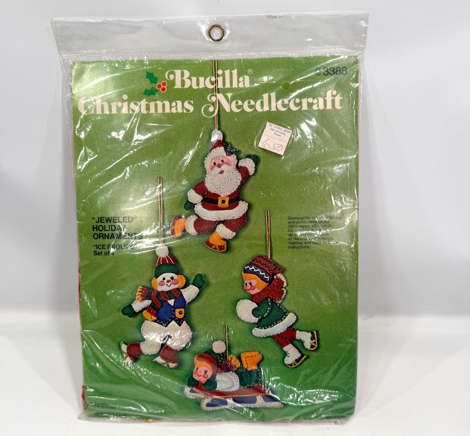 VTG Bucilla Xmas Needlecraft Jeweled Holiday Ornaments ICE FROLICS #3388 Sealed!