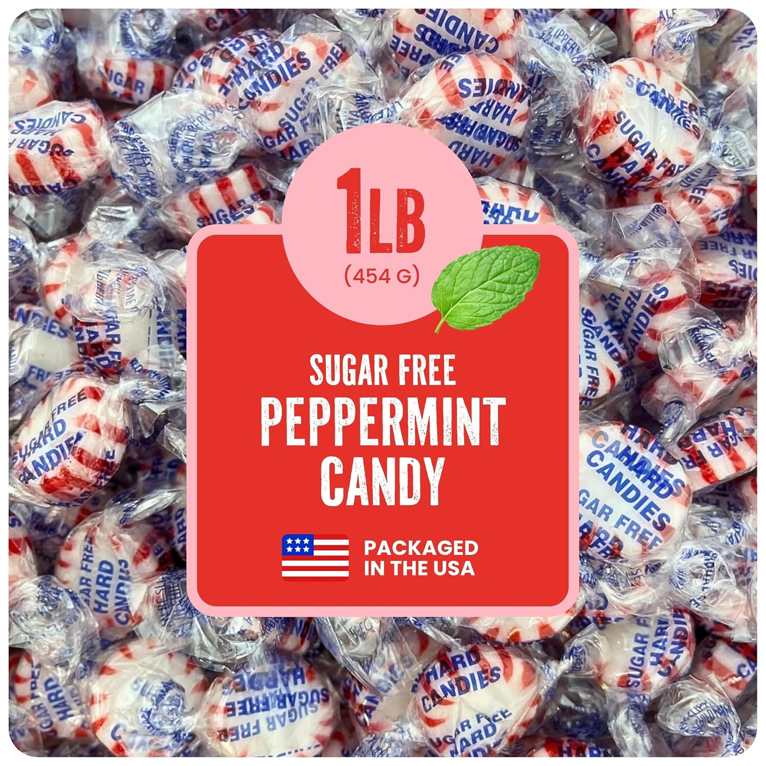 Sugar Free Hard Candy, 1 Lb of Sugar Free Candy Individually Wrapped, Peppermint