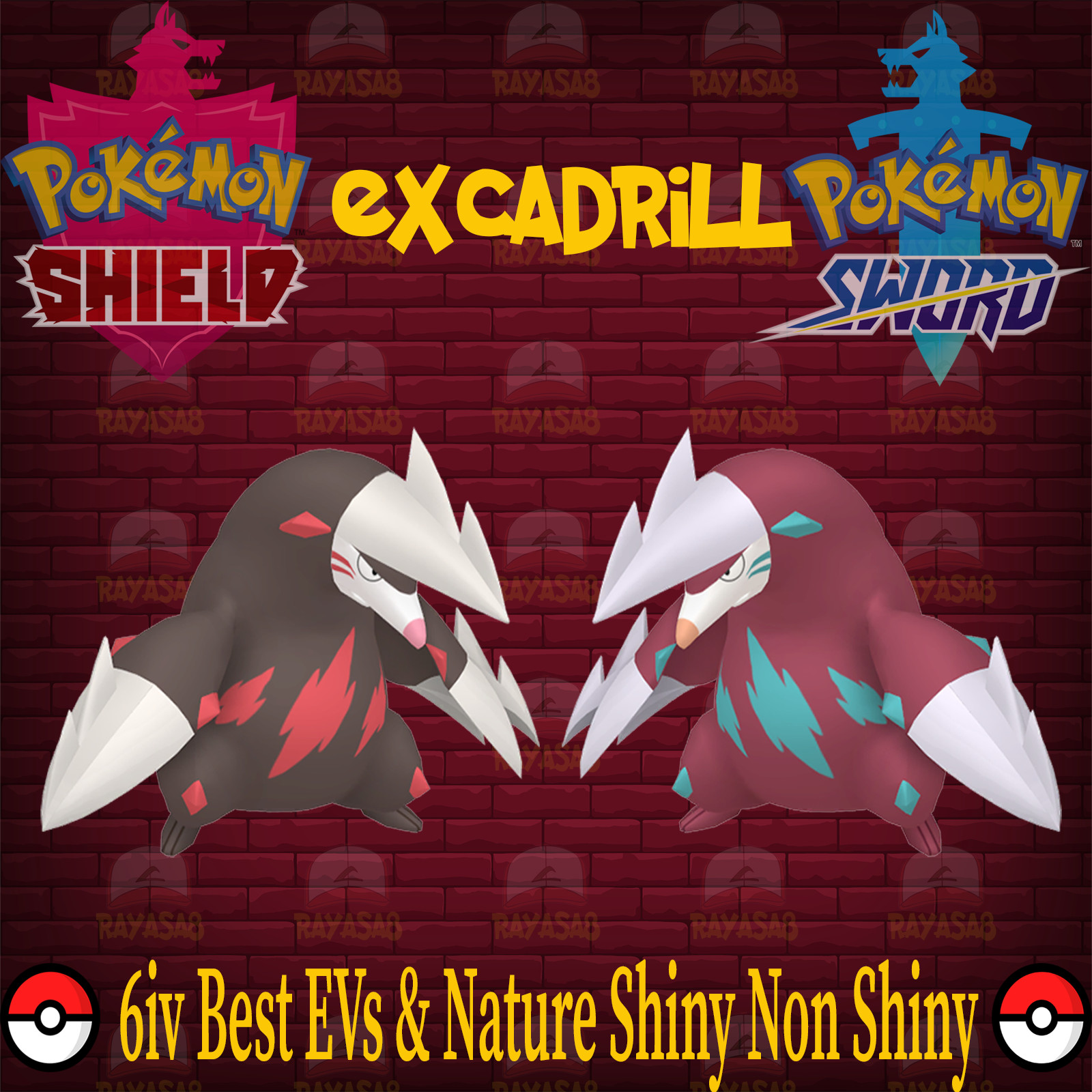 Pokemon Sword & Shield Excadrill 6IV 🌟Shiny🌟 & Non Shiny Best EVs & Nature