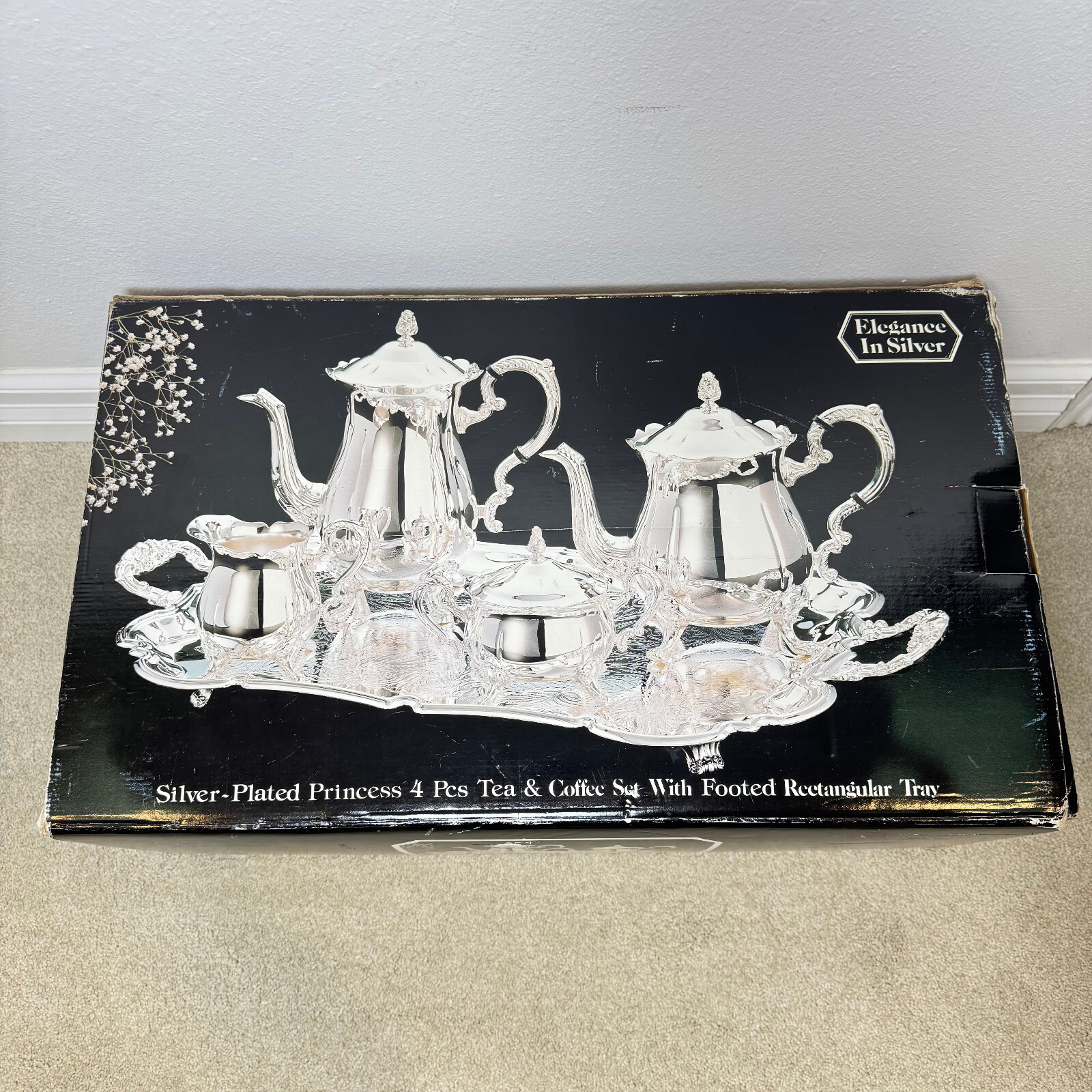 New Elegance in Silver Silver-Plated Princess 4 Pcs Tea & Coffee Set w/ Tray
