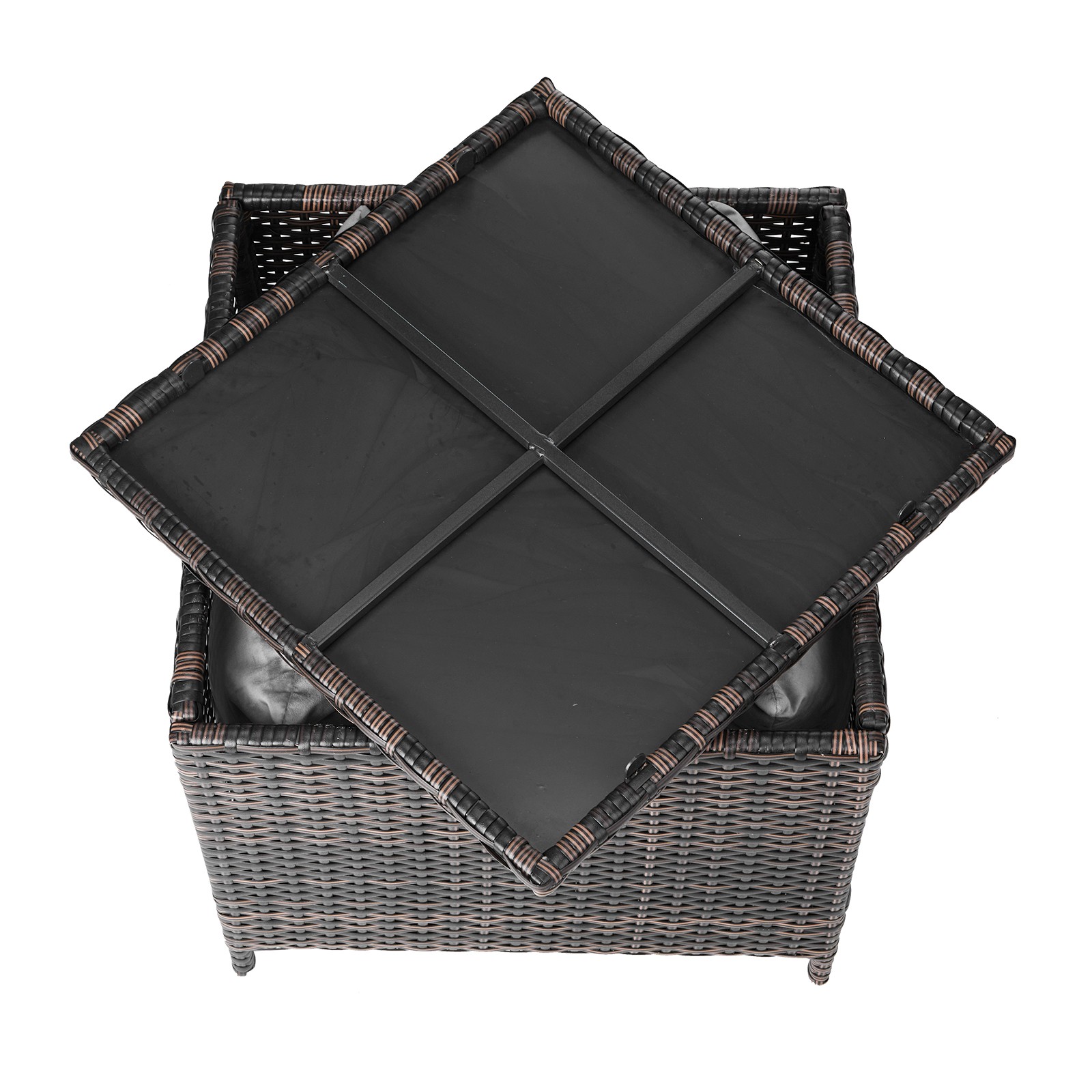 PE Wicker Side Table with Storage,Patio Rattan End Table Square Container