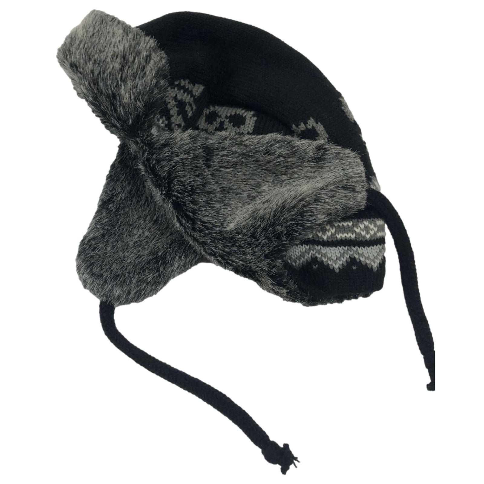 Boys Black & Gray Skull Print Trapper Hat Plush Lined