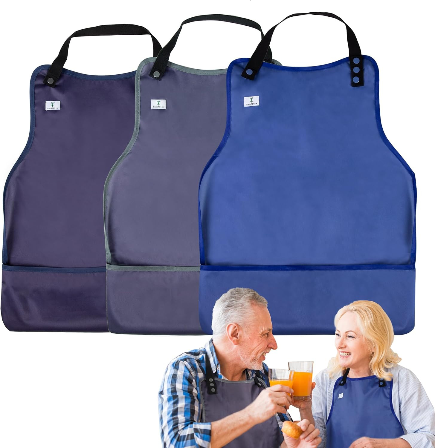 Adult Bibs with Crumb Catcher,3Pack 22" X 17", Dark Color