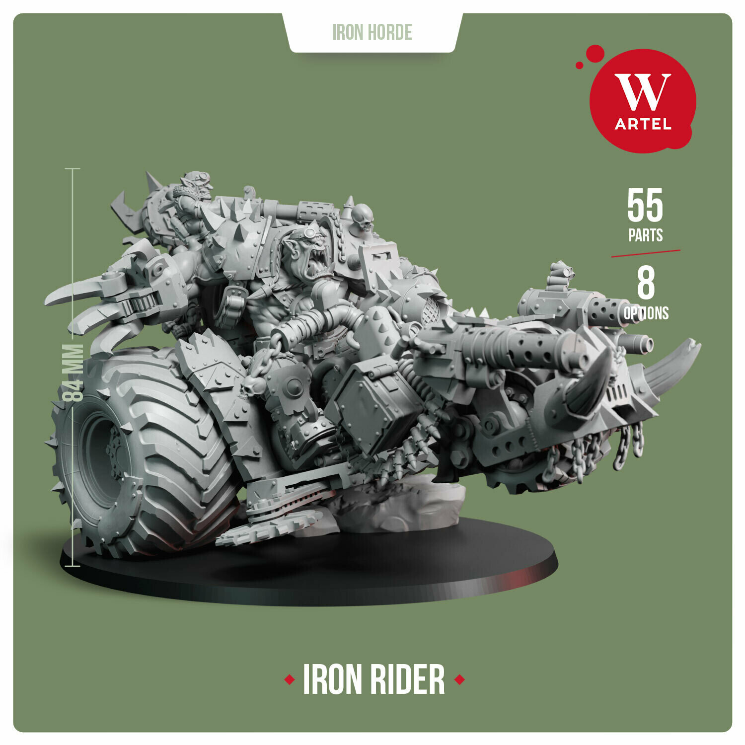 28mm wargame miniature Ork Iron Rider Warboss by W Artel