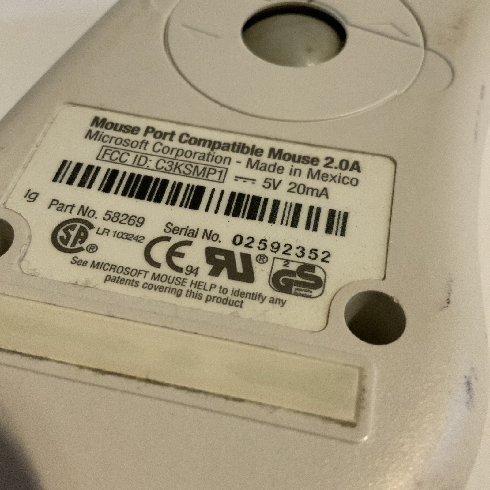 Microsoft Ergonomic Mouse PS2 Port Compatible 2.0
