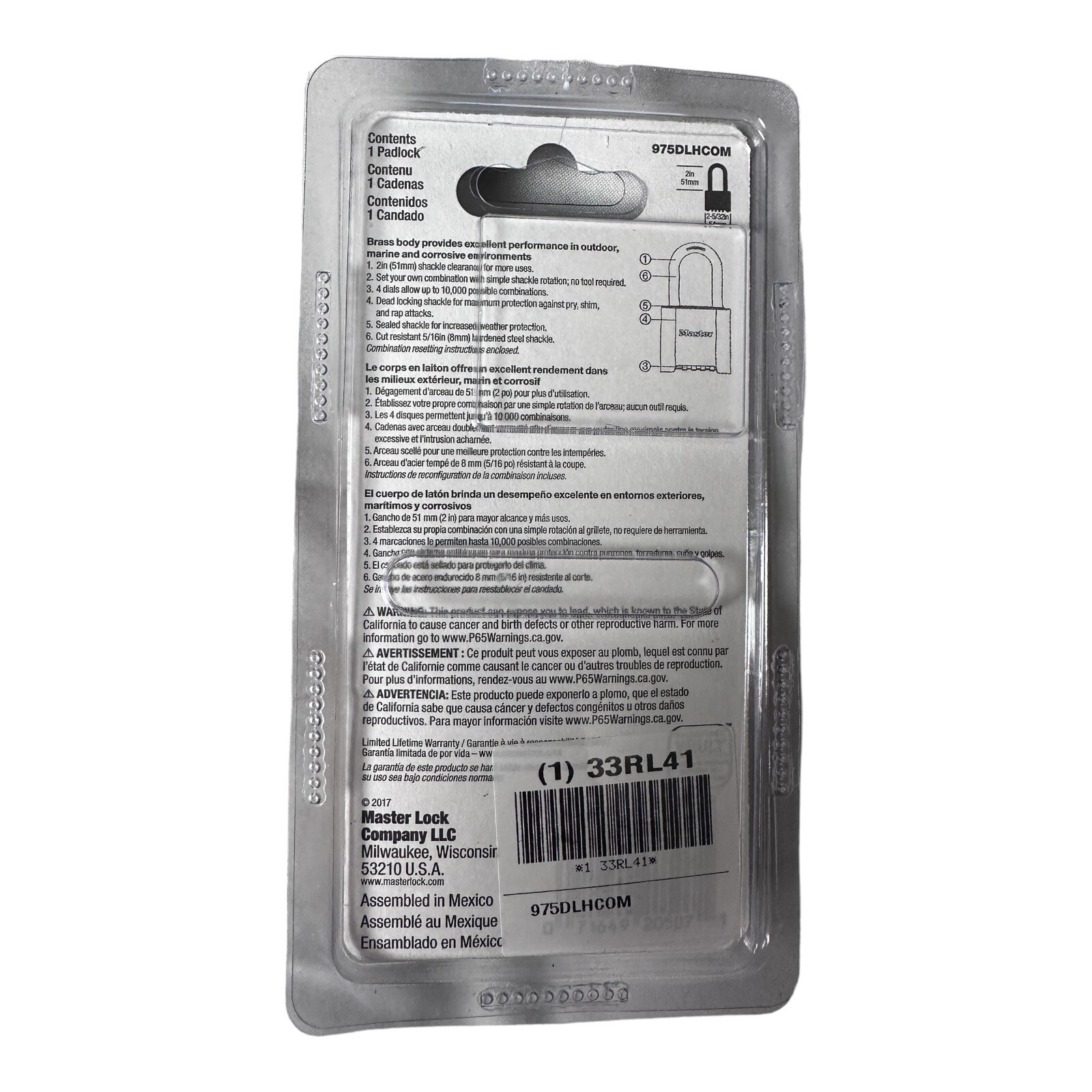 Master Lock Commercial 975DLHCOM Combination Padlock