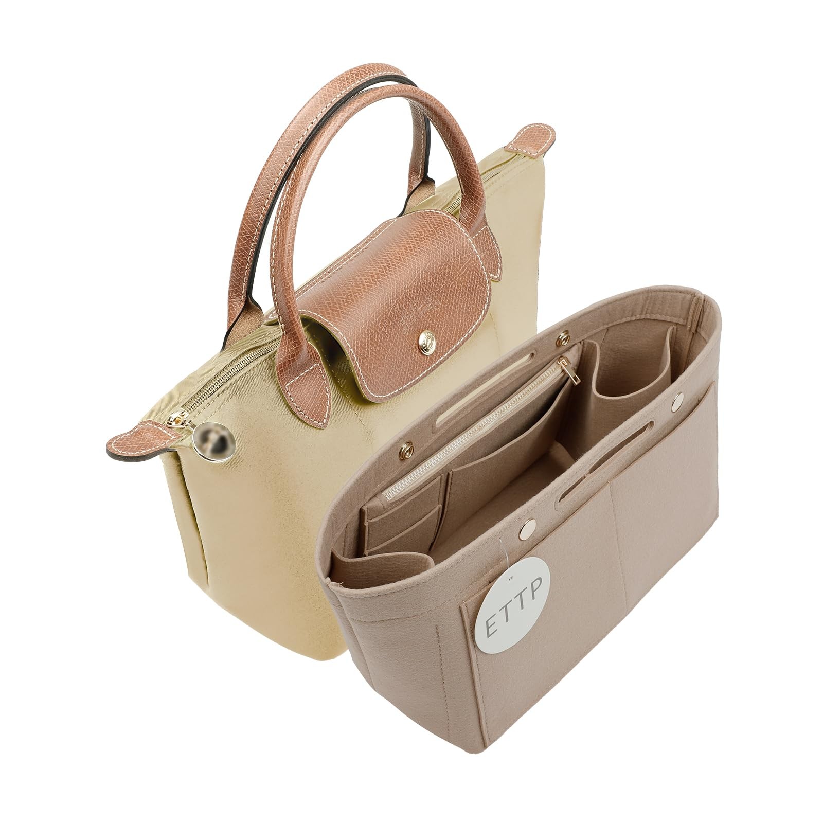 ETTP Purse Organizer Insert For Handbags, Felt Tote Standard Medium, Beige