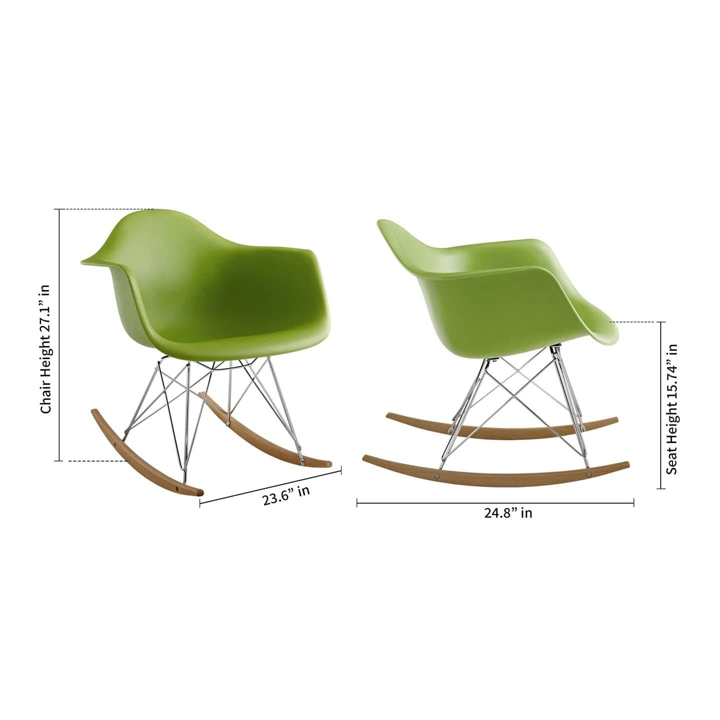 Aron Living Atoll 26" Mid-Century Plastic Rocker Arm Chair in Green