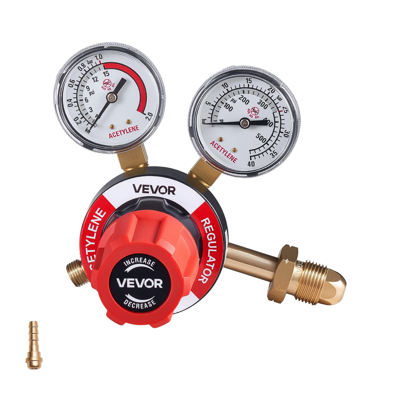 VEVOR Acetylene Regulator 0-500PSI Welding Gas Gauge & CGA-510 Inlet Connection