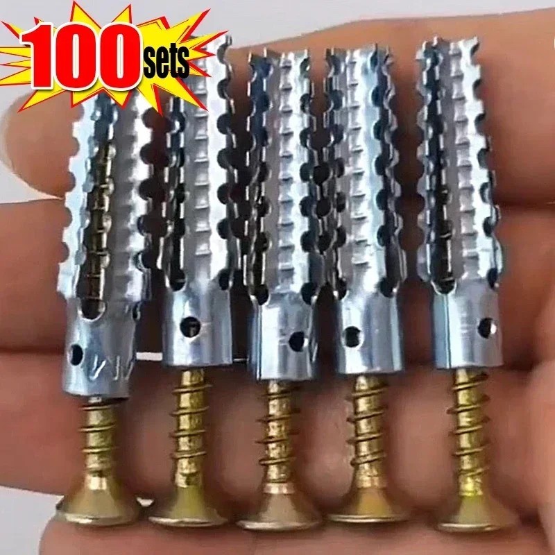 10/100Sets Metal Expansion Anchors Self Tapping Screws Concrete Wall Plugs