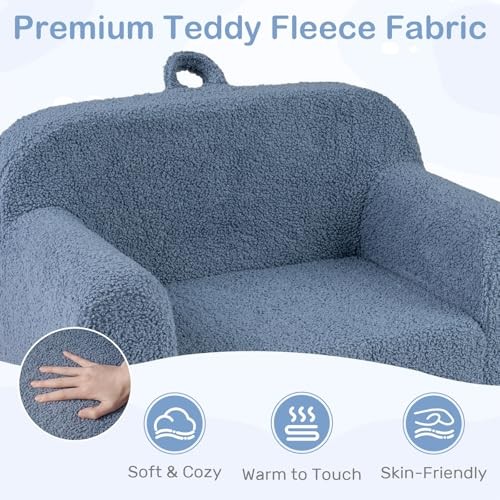 Kids Couch, Comfy Toddler Sofa Chair with Soft Fleece Fabric Medial Blue