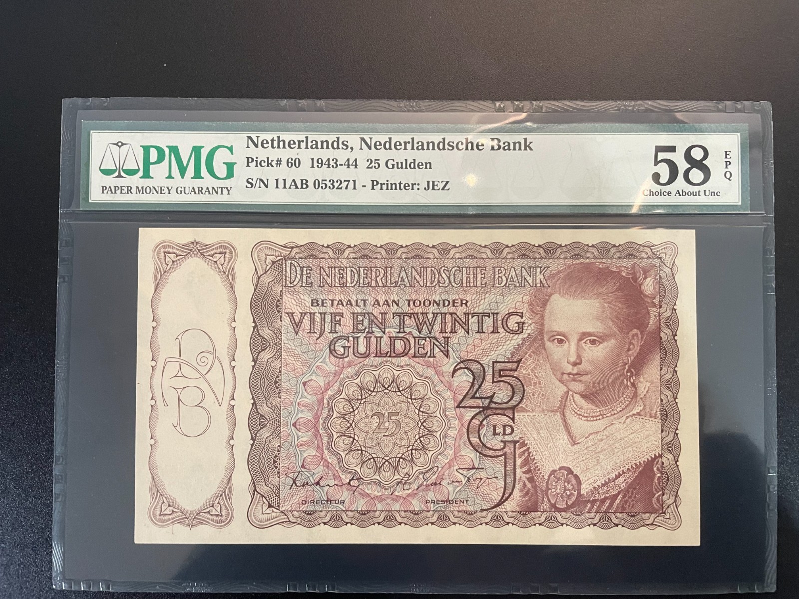 Netherlands  P-60  25 Gulden 1943-44    PMG 58EPQ