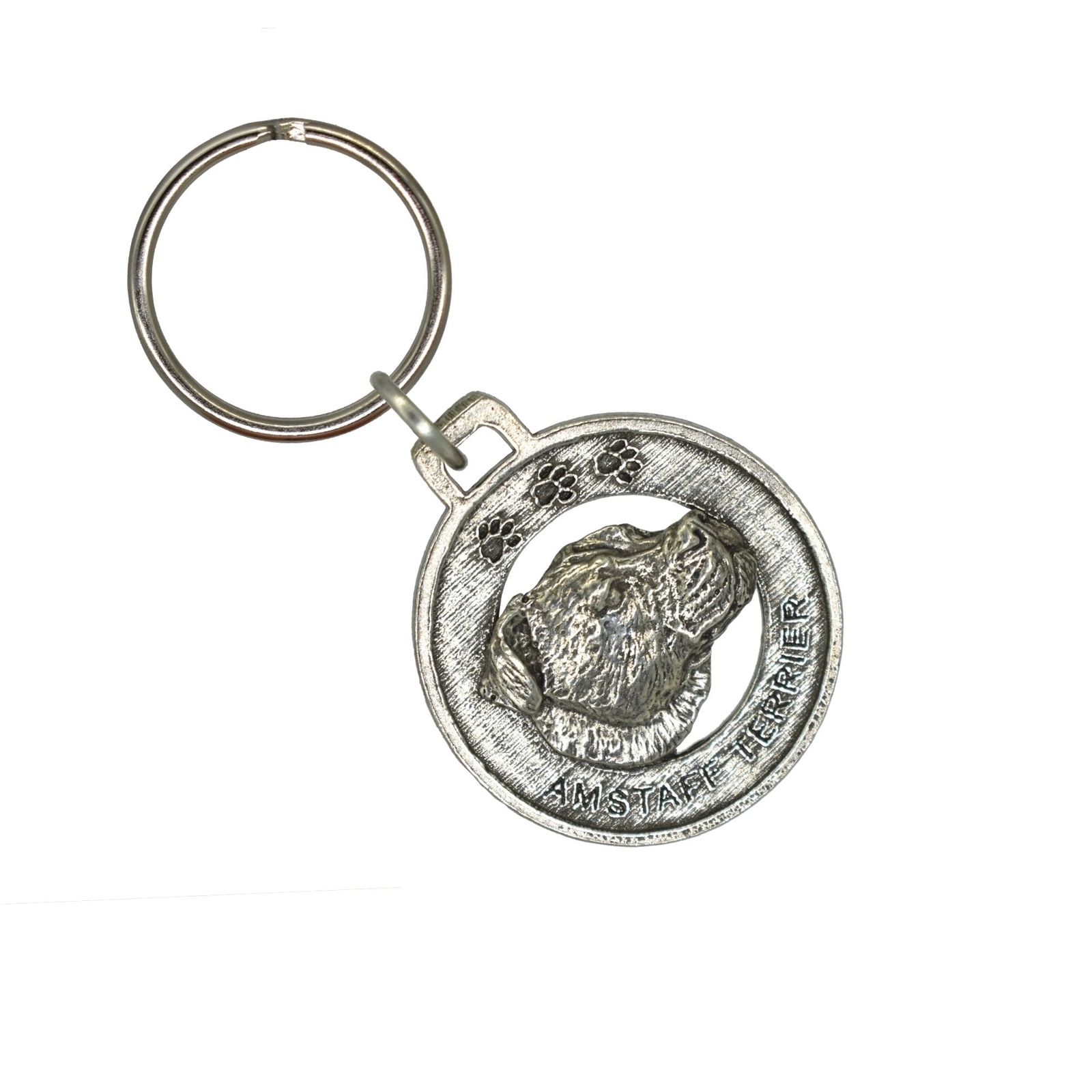Amstaff Terrier Keychain, D012KC, 1.5 In, Dog, Loyal, Metal, Gift, Made the USA