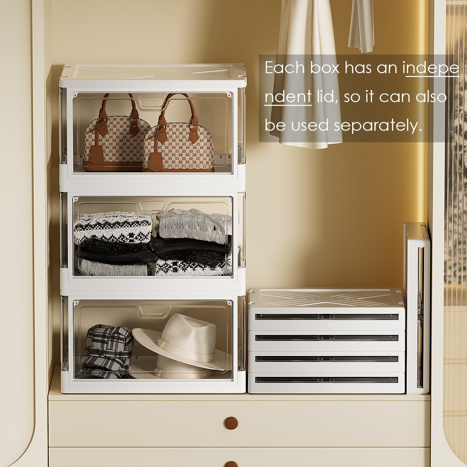 Stackable Clear Storage Bins with Lids ,70 Qt Plastic Collapsible Organizer